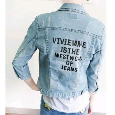 M~L英式丹寧牛仔七分外套，春夏秋必備百搭單品，前口袋後印個性英字!NO.879-128-細節圖4