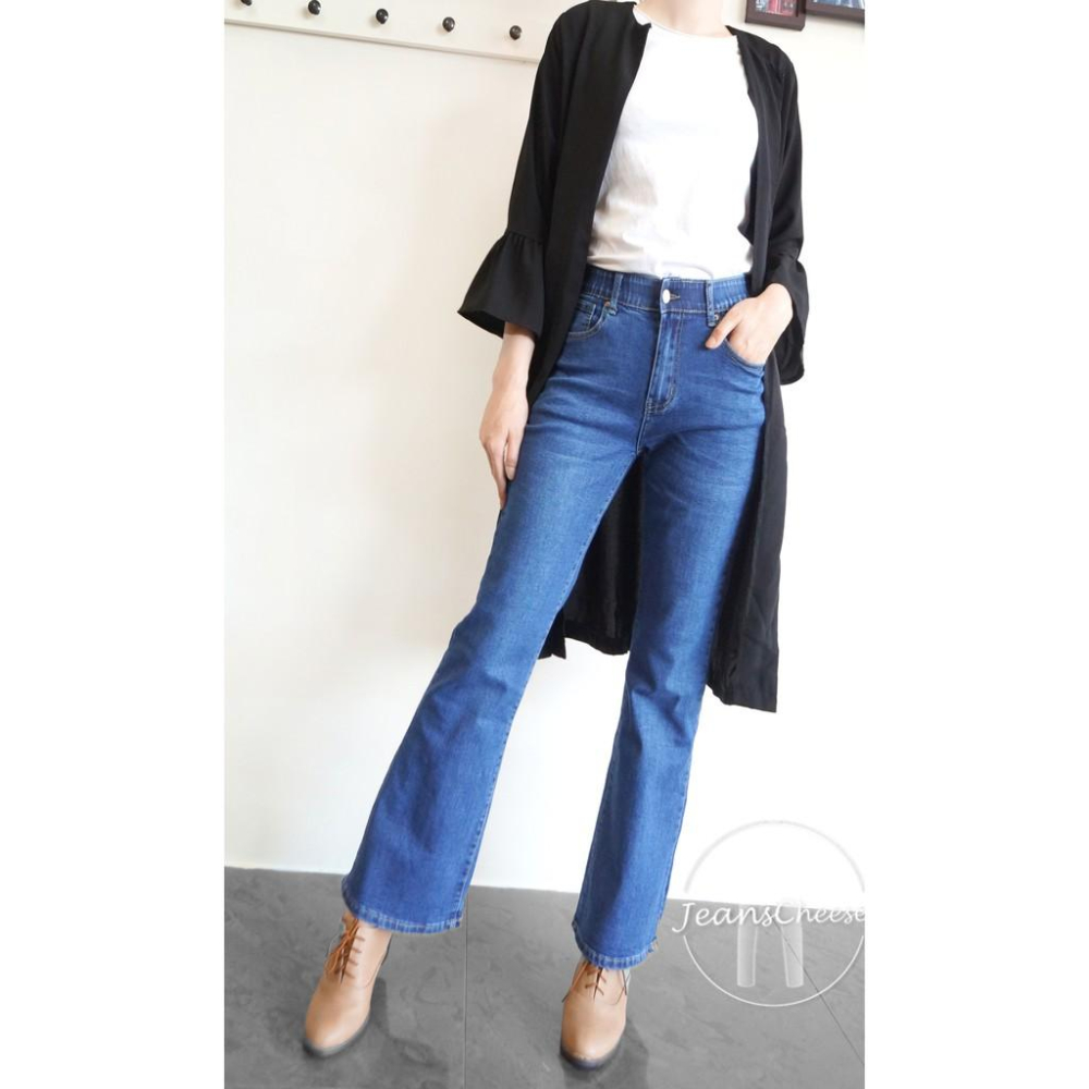 高腰內襯鬆緊帶收腹喇叭褲 收腹褲 牛仔喇叭褲 喇叭牛仔褲 大喇叭褲 韓妞 長褲 褲子 牛仔長褲.Z6.597-細節圖2