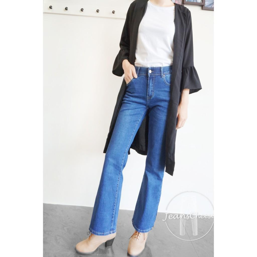 高腰內襯鬆緊帶收腹喇叭褲 收腹褲 牛仔喇叭褲 喇叭牛仔褲 大喇叭褲 韓妞 長褲 褲子 牛仔長褲.Z6.597-細節圖4