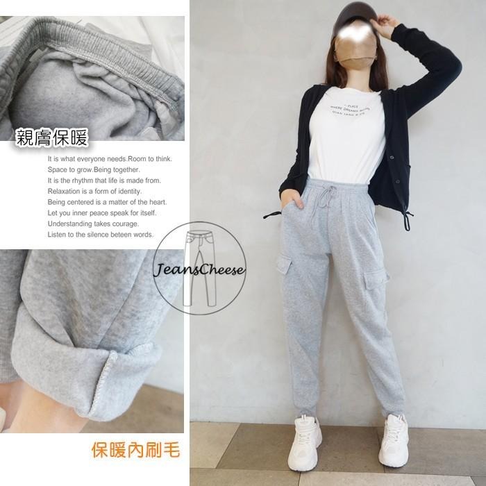 高腰抽繩加厚工作束口刷毛褲.工作褲.束口褲.運動褲加絨休閒褲.保暖褲.工裝褲.縮口褲.哈倫褲.刷毛棉褲. 冬天 休閒長褲-細節圖2