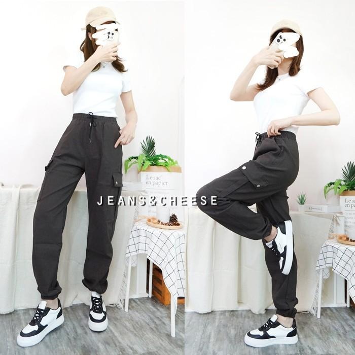 多色任選☀高腰鬆緊拉繩 工裝褲 束口褲 兩側大口袋 顯瘦 工作褲 直筒褲 休閒長褲 休閒褲女 顯瘦 長褲女 女裝-細節圖2