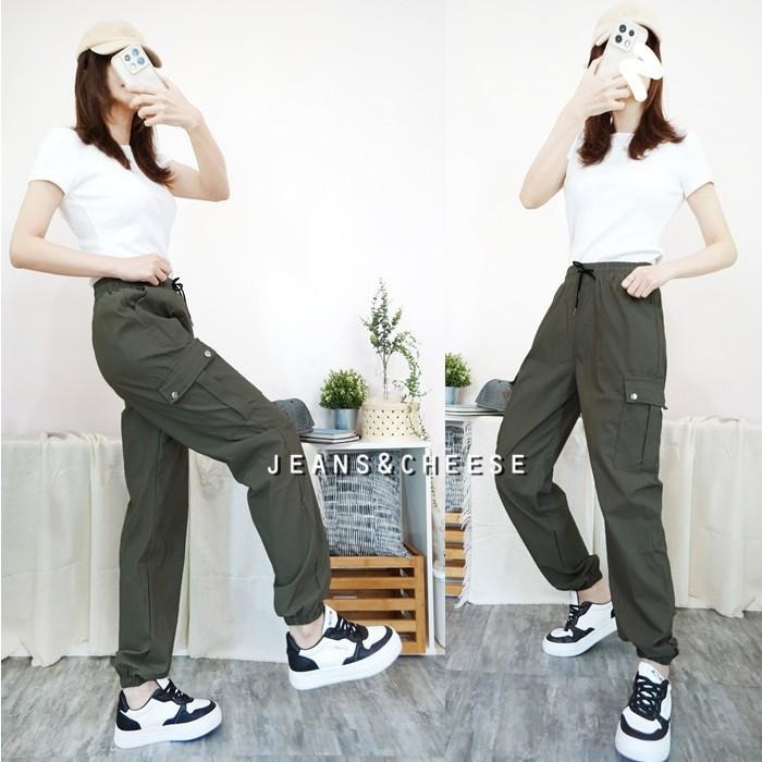 多色任選☀高腰鬆緊拉繩 工裝褲 束口褲 兩側大口袋 顯瘦 工作褲 直筒褲 休閒長褲 休閒褲女 顯瘦 長褲女 女裝-細節圖3