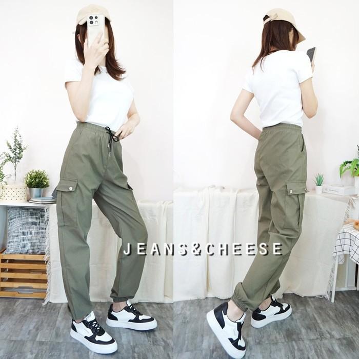 多色任選☀高腰鬆緊拉繩 工裝褲 束口褲 兩側大口袋 顯瘦 工作褲 直筒褲 休閒長褲 休閒褲女 顯瘦 長褲女 女裝-細節圖4