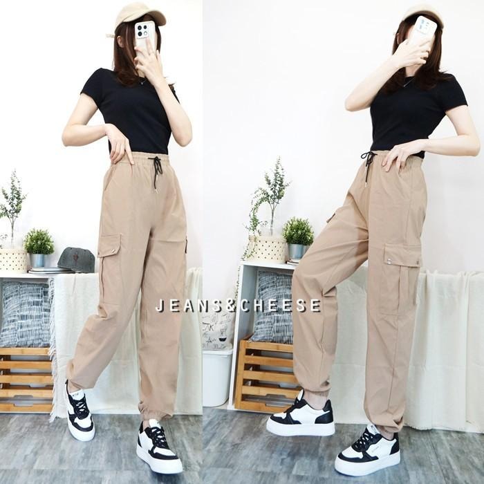 多色任選☀高腰鬆緊拉繩 工裝褲 束口褲 兩側大口袋 顯瘦 工作褲 直筒褲 休閒長褲 休閒褲女 顯瘦 長褲女 女裝-細節圖5