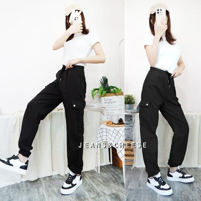 多色任選☀高腰鬆緊拉繩 工裝褲 束口褲 兩側大口袋 顯瘦 工作褲 直筒褲 休閒長褲 休閒褲女 顯瘦 長褲女 女裝-細節圖6