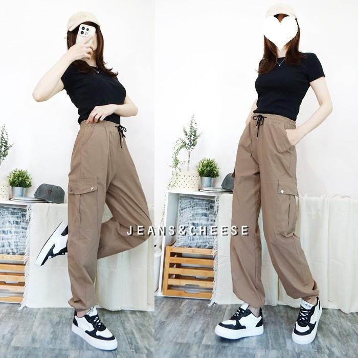 多色任選☀高腰鬆緊拉繩 工裝褲 束口褲 兩側大口袋 顯瘦 工作褲 直筒褲 休閒長褲 休閒褲女 顯瘦 長褲女 女裝-細節圖7