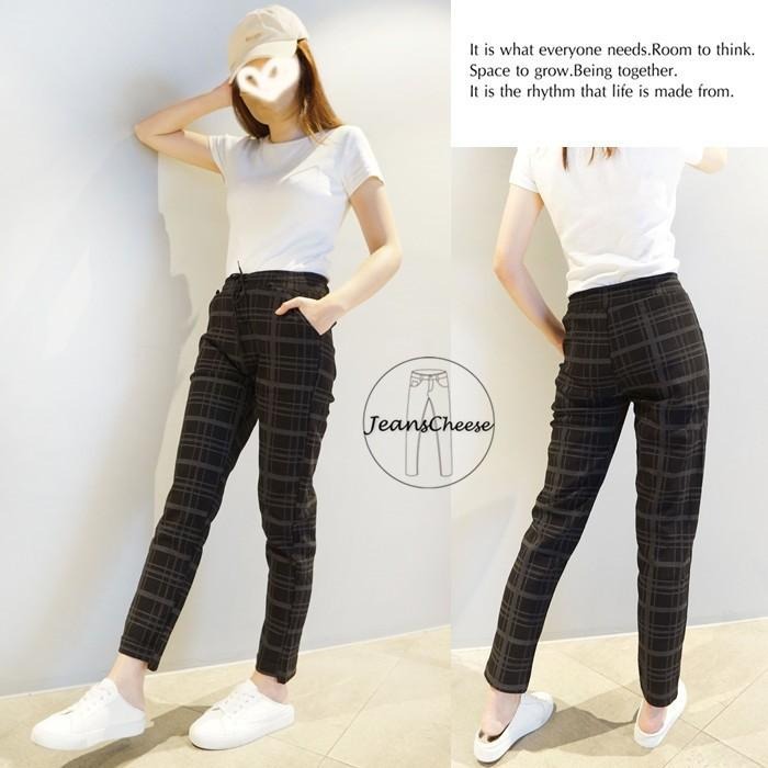 日系🇯🇵鬆緊綁帶.高腰顯瘦.抗皺升級款.格子褲.老爺褲.哈倫褲.休閒褲.格紋褲.休閒長褲.修飾.長褲.顯瘦褲子.格子褲女-細節圖6