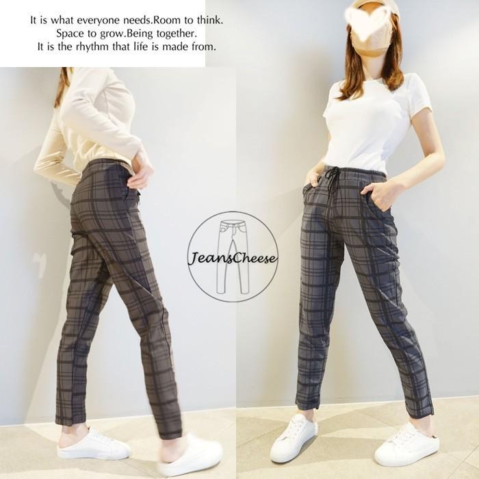 日系🇯🇵鬆緊綁帶.高腰顯瘦.抗皺升級款.格子褲.老爺褲.哈倫褲.休閒褲.格紋褲.休閒長褲.修飾.長褲.顯瘦褲子.格子褲女-細節圖9