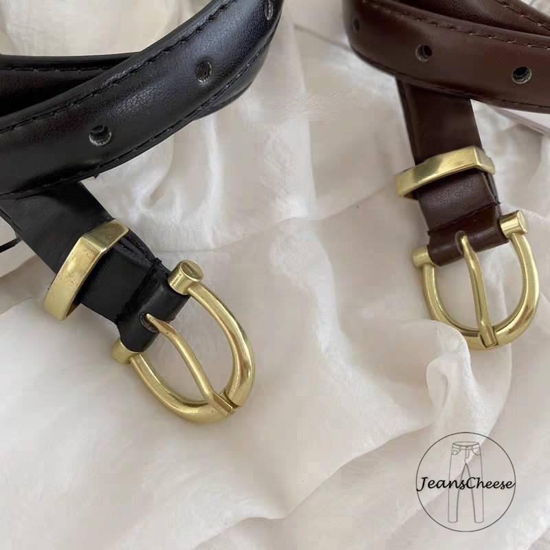 韓系氣質款 復古馬蹄扣皮帶 皮帶 真皮皮帶 皮帶女生 女生皮帶 腰帶 牛皮皮帶 細皮帶 細腰帶-細節圖2