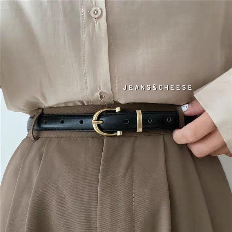 韓系氣質款 復古馬蹄扣皮帶 皮帶 真皮皮帶 皮帶女生 女生皮帶 腰帶 牛皮皮帶 細皮帶 細腰帶-細節圖3