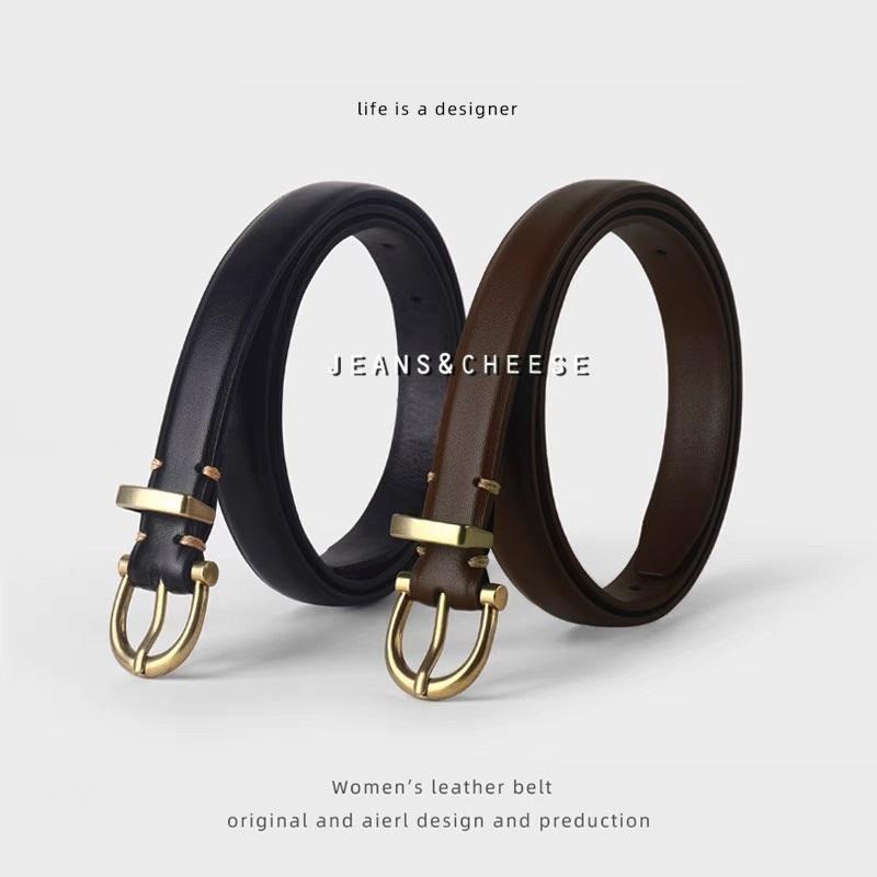 韓系氣質款 復古馬蹄扣皮帶 皮帶 真皮皮帶 皮帶女生 女生皮帶 腰帶 牛皮皮帶 細皮帶 細腰帶-細節圖9