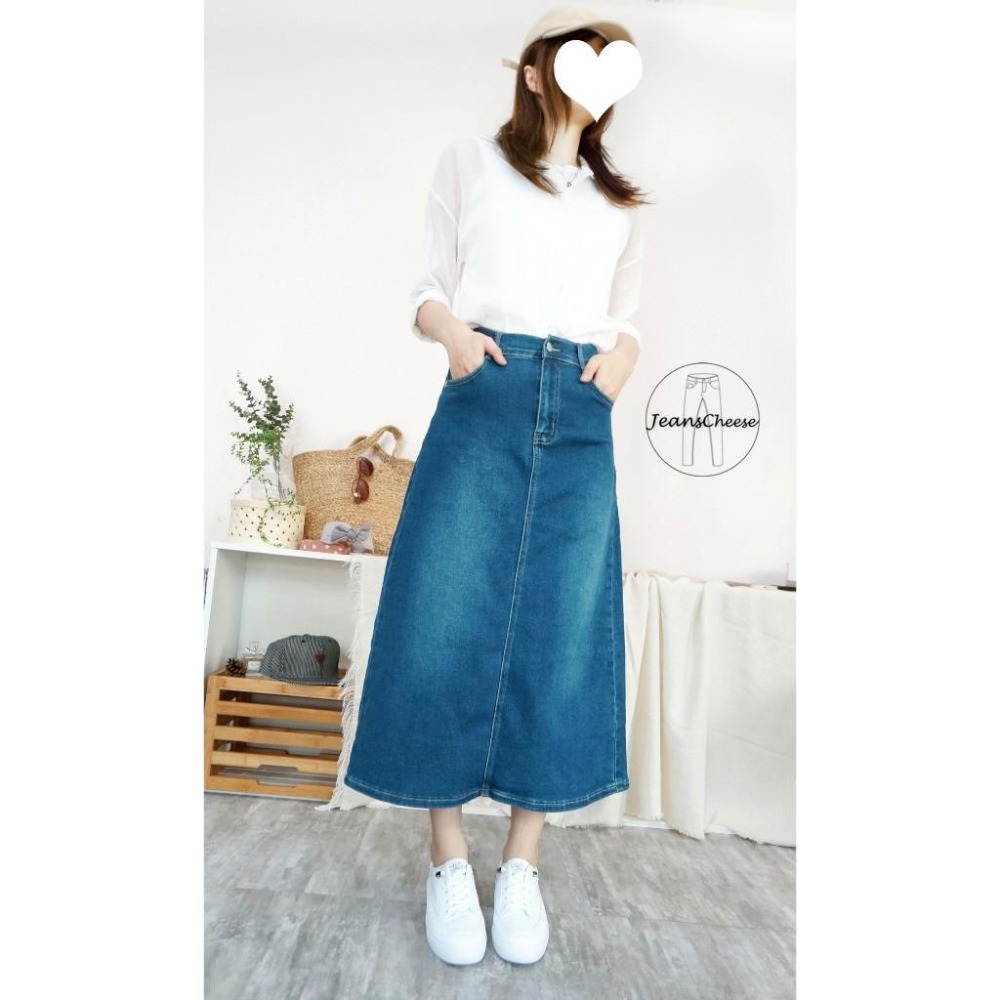 高腰顯瘦後鬆緊A字長裙 牛仔長裙 後開衩牛仔裙 A字牛仔裙 開衩長裙 A字裙 裙子 長裙 開衩裙 高腰裙.V6.6367-細節圖3