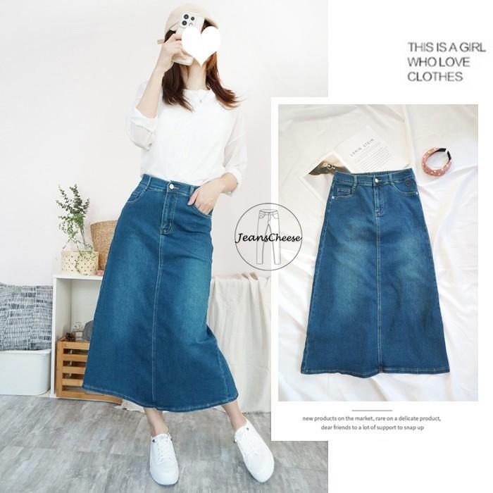 高腰顯瘦後鬆緊A字長裙 牛仔長裙 後開衩牛仔裙 A字牛仔裙 開衩長裙 A字裙 裙子 長裙 開衩裙 高腰裙.V6.6367-細節圖9