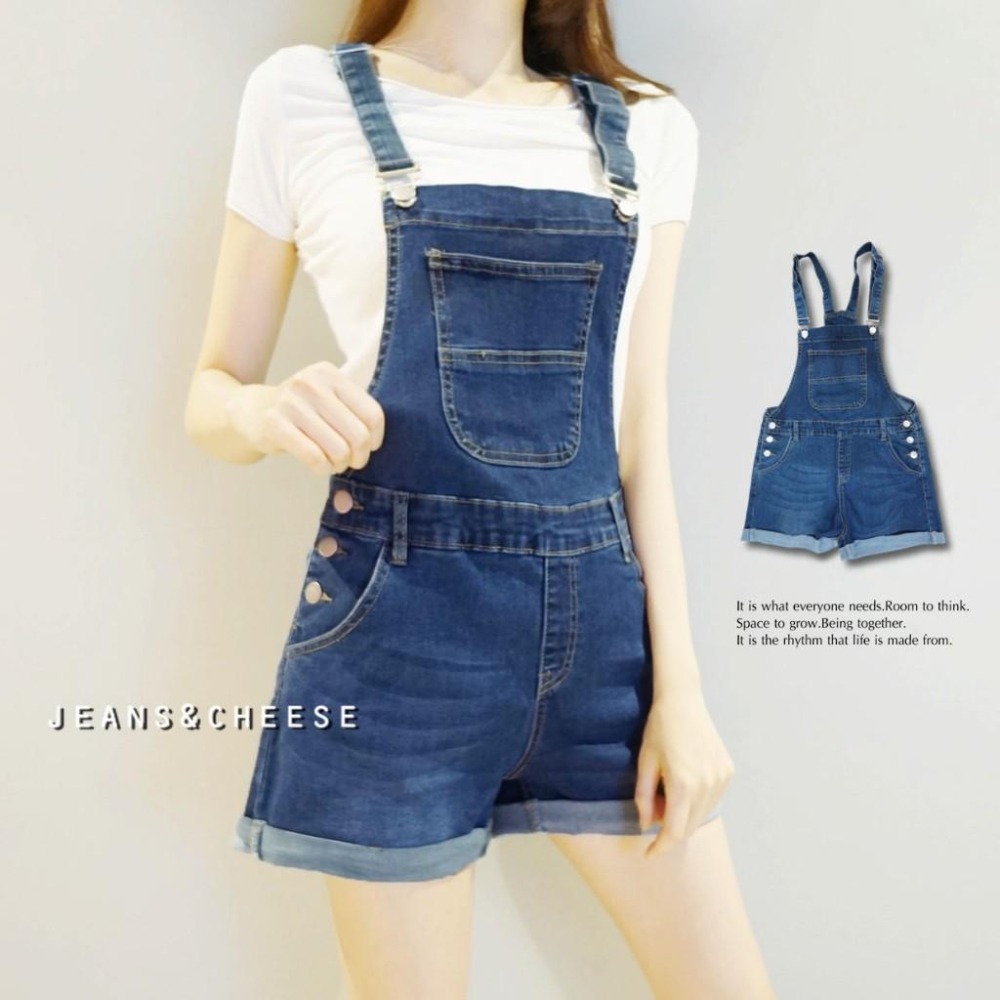 肩帶可調休閒甜心超彈百搭吊帶短褲.側排釦吊帶褲.反摺短褲.連身褲.連身短褲.背帶短褲.牛仔短褲.休閒短褲V9.4391-細節圖3