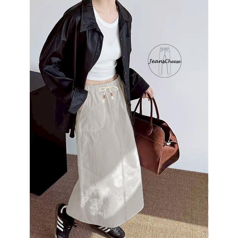 a la風必包色🇯🇵 挺版棉麻A字長裙 後開衩 A字裙 開衩裙 高腰裙 過膝裙 長裙 裙子 工裝裙 .E38.1081-細節圖5