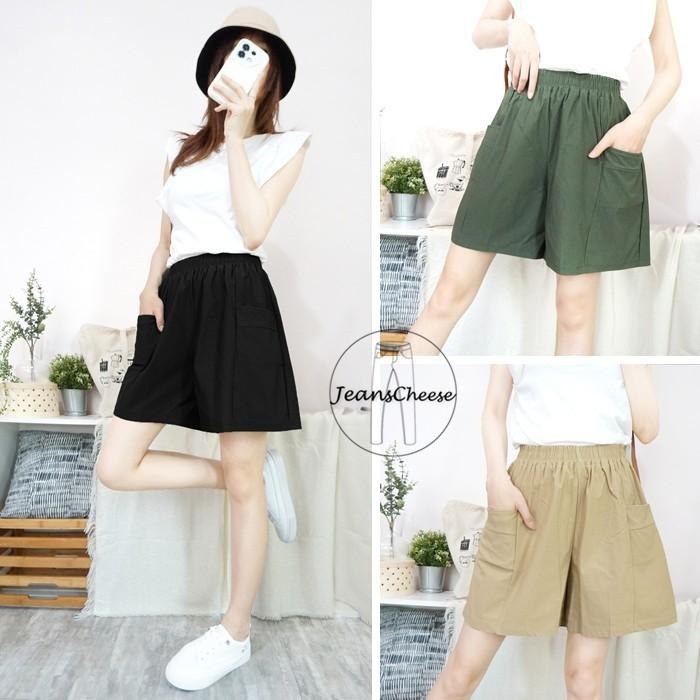 夏天日系穿搭包色款 寬鬆顯瘦A字短褲 休閒短褲 挺版彈力大口袋 高腰短褲 褲裙 闊腿褲 鬆緊短褲 短褲 休閒褲 家居褲-細節圖2