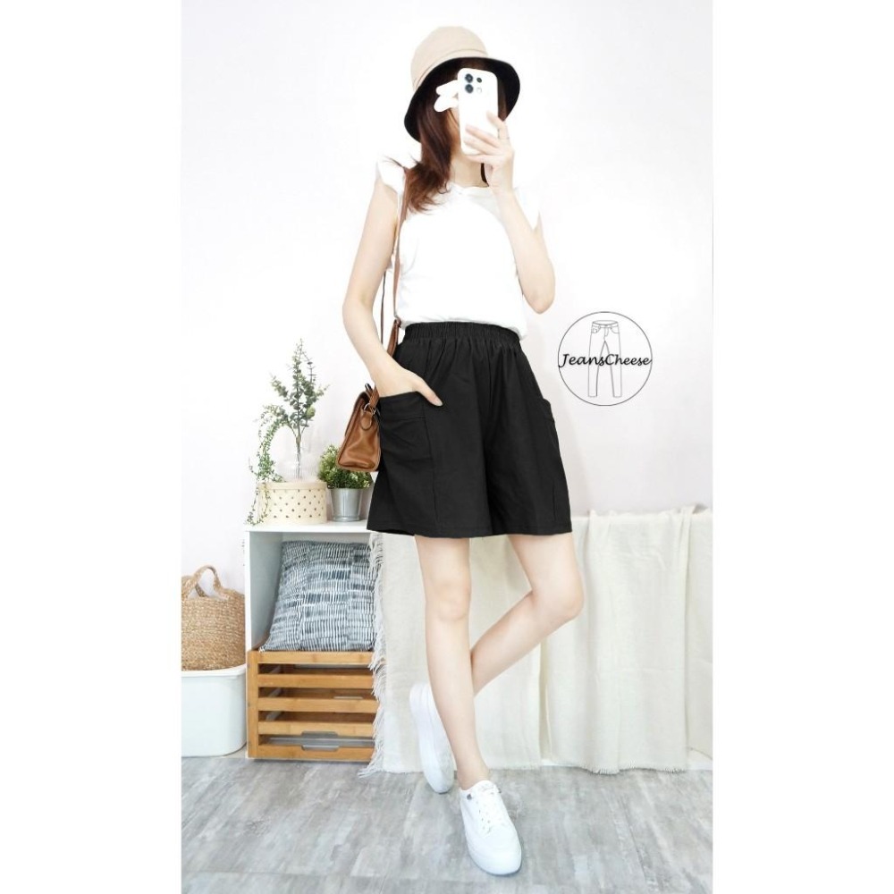 夏天日系穿搭包色款 寬鬆顯瘦A字短褲 休閒短褲 挺版彈力大口袋 高腰短褲 褲裙 闊腿褲 鬆緊短褲 短褲 休閒褲 家居褲-細節圖4