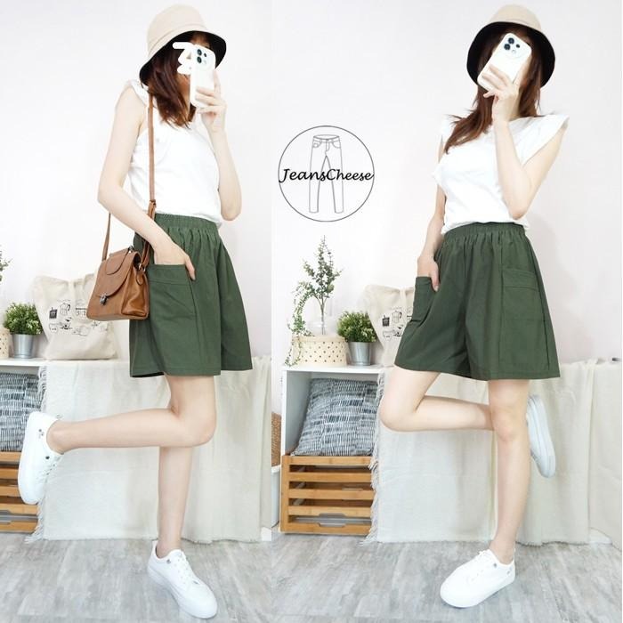 夏天日系穿搭包色款 寬鬆顯瘦A字短褲 休閒短褲 挺版彈力大口袋 高腰短褲 褲裙 闊腿褲 鬆緊短褲 短褲 休閒褲 家居褲-細節圖5