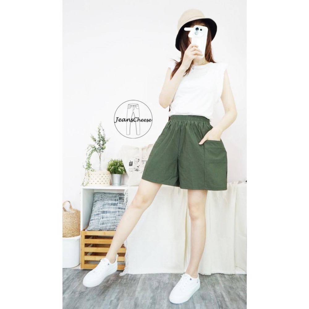 夏天日系穿搭包色款 寬鬆顯瘦A字短褲 休閒短褲 挺版彈力大口袋 高腰短褲 褲裙 闊腿褲 鬆緊短褲 短褲 休閒褲 家居褲-細節圖7