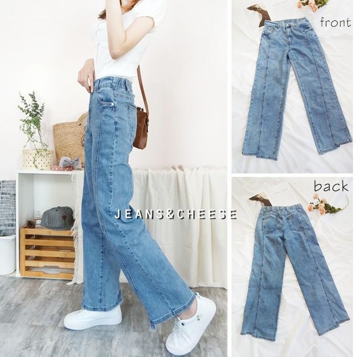 前釦後鬆緊牛仔寬褲 顯瘦車線 A字寬褲 闊腿褲 直筒褲 落地褲 牛仔長褲 直筒牛仔褲 高腰長褲.E38.5780-細節圖7