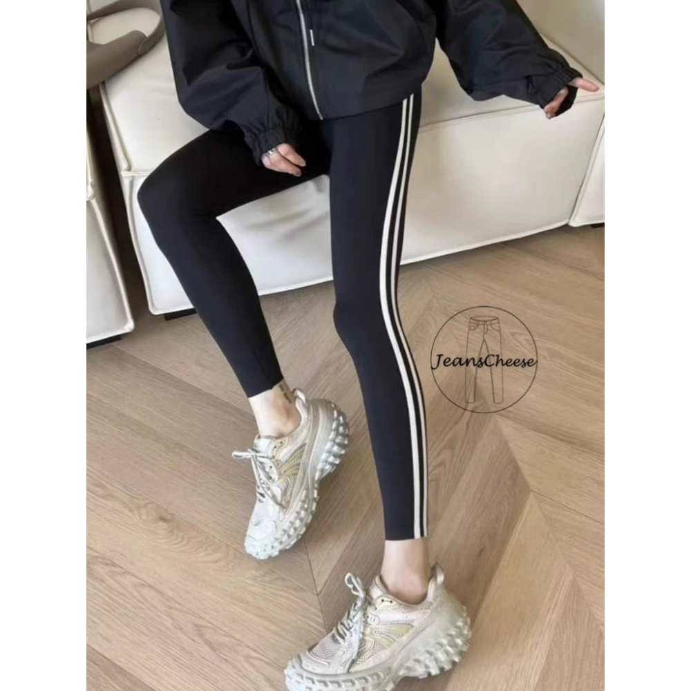 高腰超彈力內搭褲 微磨毛 保暖褲 兩線內搭褲 顯瘦 兩槓內搭褲.棉褲.休閒褲.運動褲.打底褲 休閒長褲 長褲女-細節圖4