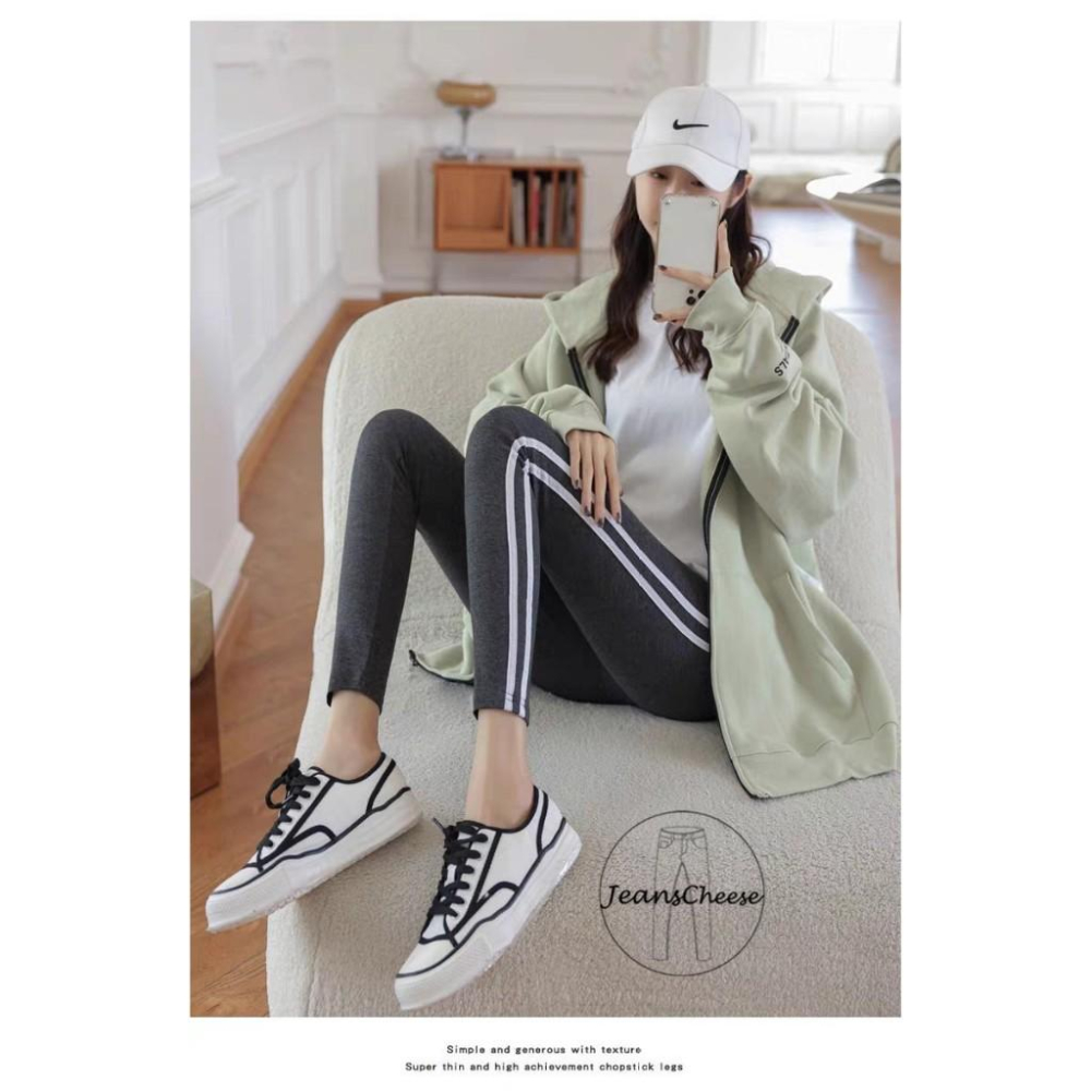 高腰超彈力內搭褲 微磨毛 保暖褲 兩線內搭褲 顯瘦 兩槓內搭褲.棉褲.休閒褲.運動褲.打底褲 休閒長褲 長褲女-細節圖6