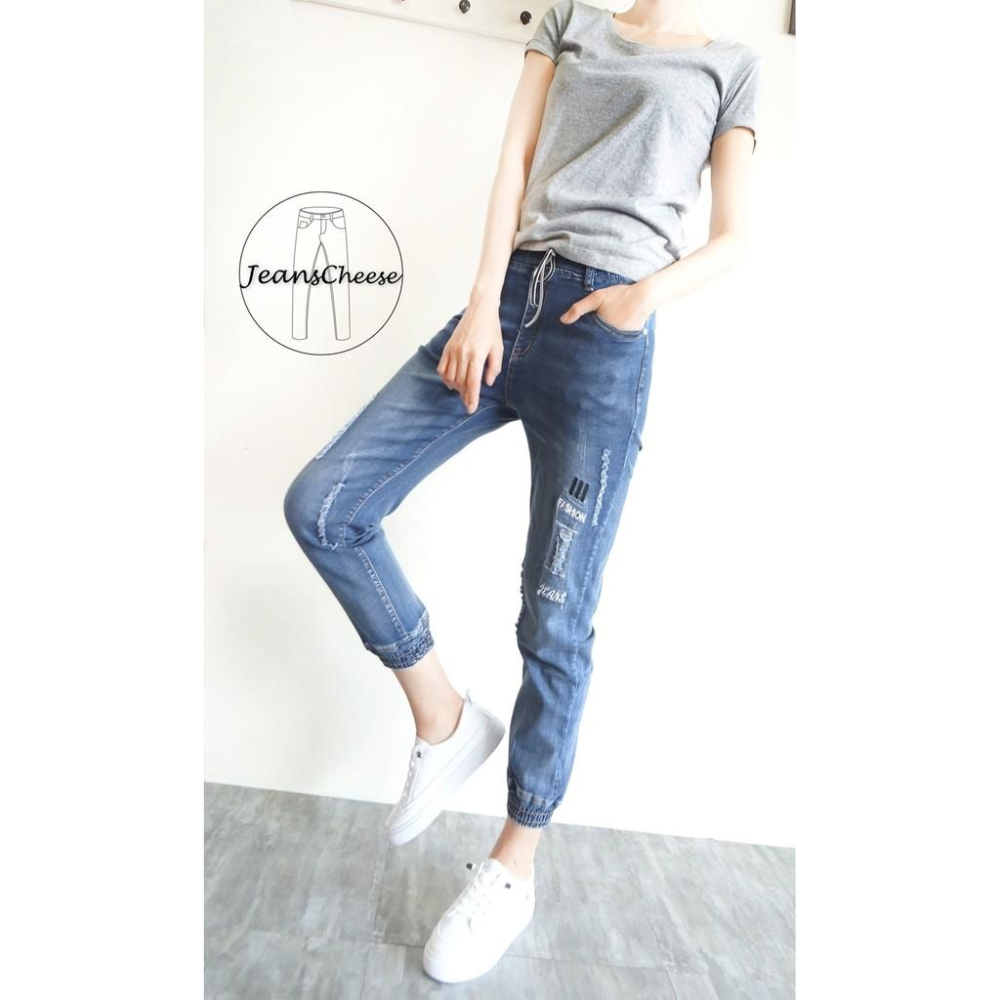 顯瘦.手擦刷色.英倫風.七分褲.束口褲.七分牛仔褲.縮口褲.牛仔褲.牛仔長褲.休閒長褲 休閒褲 女.#.W6.5062-細節圖2