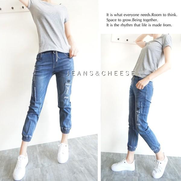 顯瘦.手擦刷色.英倫風.七分褲.束口褲.七分牛仔褲.縮口褲.牛仔褲.牛仔長褲.休閒長褲 休閒褲 女.#.W6.5062-細節圖5