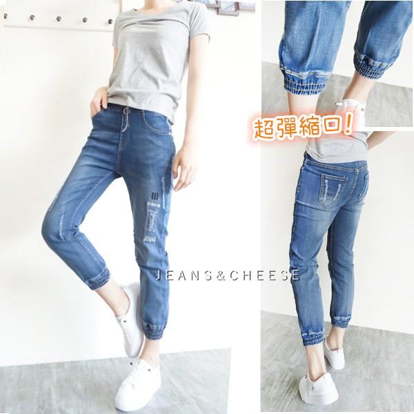 顯瘦.手擦刷色.英倫風.七分褲.束口褲.七分牛仔褲.縮口褲.牛仔褲.牛仔長褲.休閒長褲 休閒褲 女.#.W6.5062-細節圖6