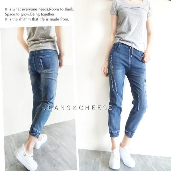 顯瘦.手擦刷色.英倫風.七分褲.束口褲.七分牛仔褲.縮口褲.牛仔褲.牛仔長褲.休閒長褲 休閒褲 女.#.W6.5062-細節圖7