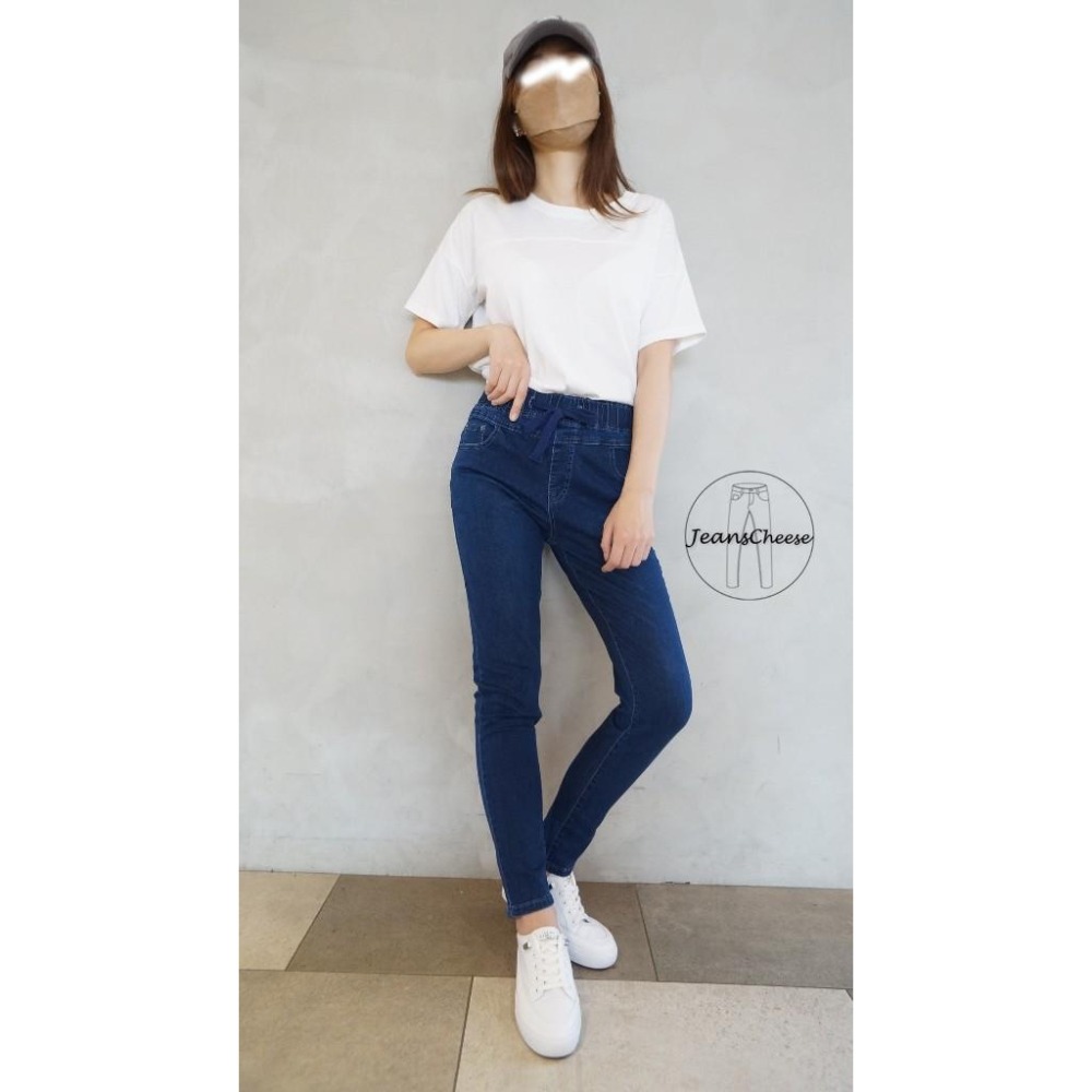 高腰3D提臀車線鬆緊帶抽繩.顯瘦哈倫褲.牛仔長褲.直腿褲.AB褲.老爺褲.牛仔褲.長褲.褲子.休閒長褲.s4.9245-細節圖3