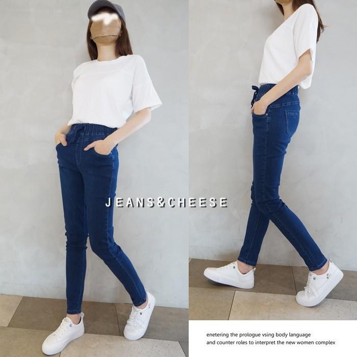 高腰3D提臀車線鬆緊帶抽繩.顯瘦哈倫褲.牛仔長褲.直腿褲.AB褲.老爺褲.牛仔褲.長褲.褲子.休閒長褲.s4.9245-細節圖4