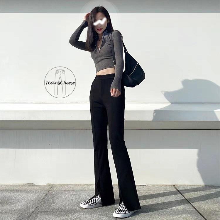 高腰激瘦挺版.超彈性.開衩喇叭褲.鬆緊帶.黑褲.黑色長褲.工作褲.微喇叭褲..韓版長褲女.緊身褲修身褲.S4.9143-細節圖6