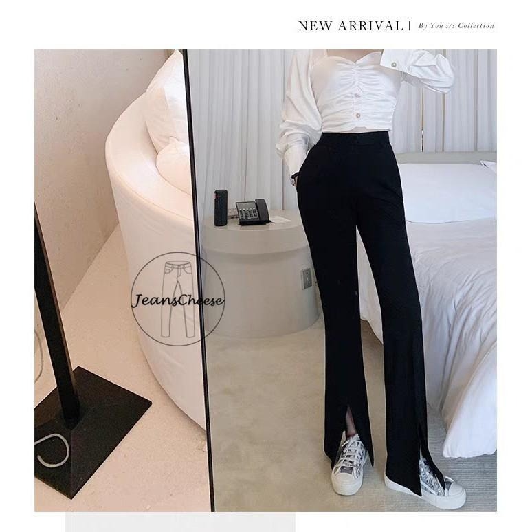 高腰激瘦挺版.超彈性.開衩喇叭褲.鬆緊帶.黑褲.黑色長褲.工作褲.微喇叭褲..韓版長褲女.緊身褲修身褲.S4.9143-細節圖7