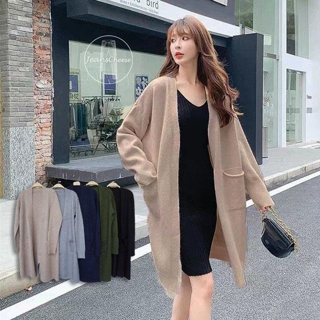 保暖厚磅 中長版針織外套 包芯紗 女裝 針織外套 長版外套 保暖外套 厚外套 韓版外套 慵懶風 寬鬆外套 罩衫 開衫外套-細節圖2