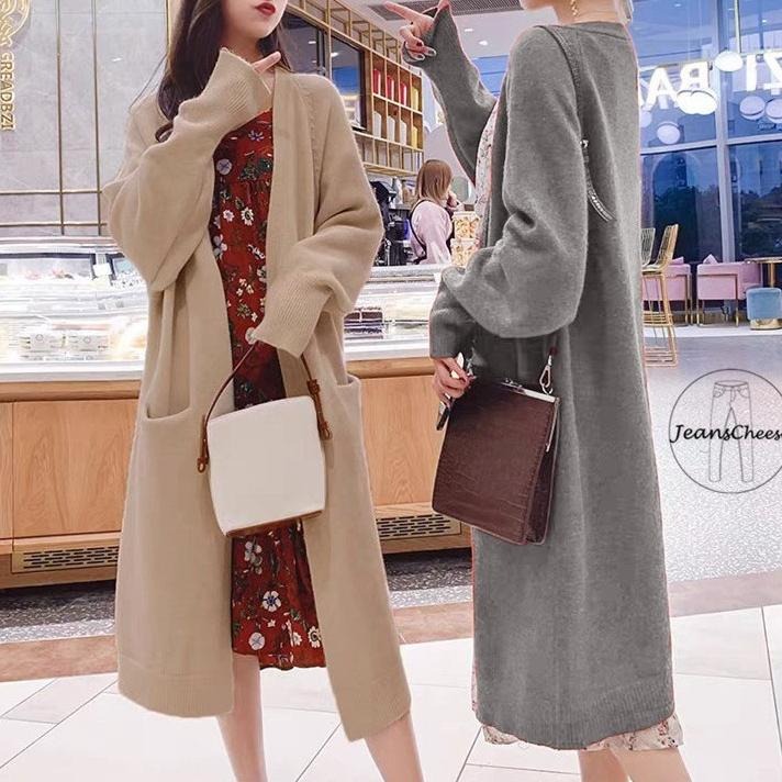 保暖厚磅 中長版針織外套 包芯紗 女裝 針織外套 長版外套 保暖外套 厚外套 韓版外套 慵懶風 寬鬆外套 罩衫 開衫外套-細節圖5