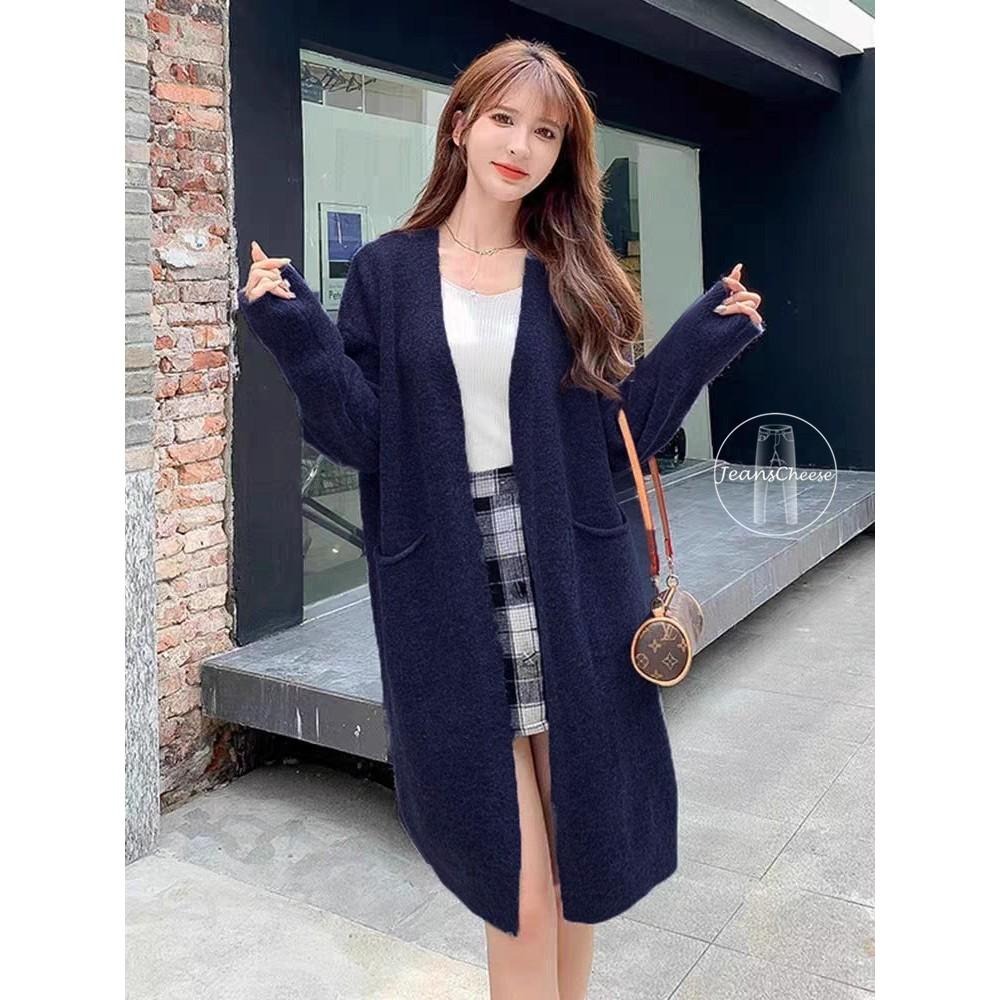保暖厚磅 中長版針織外套 包芯紗 女裝 針織外套 長版外套 保暖外套 厚外套 韓版外套 慵懶風 寬鬆外套 罩衫 開衫外套-細節圖7