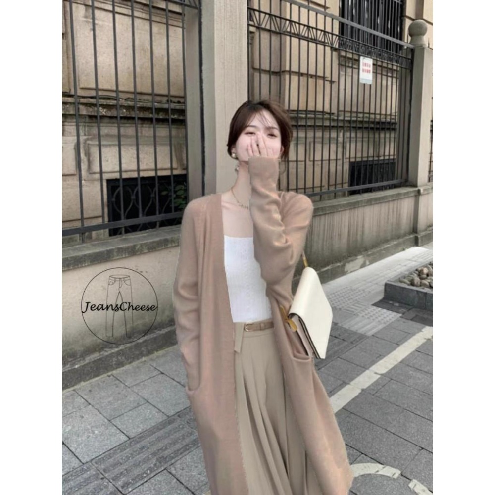 保暖厚磅 中長版針織外套 包芯紗 女裝 針織外套 長版外套 保暖外套 厚外套 韓版外套 慵懶風 寬鬆外套 罩衫 開衫外套-細節圖8