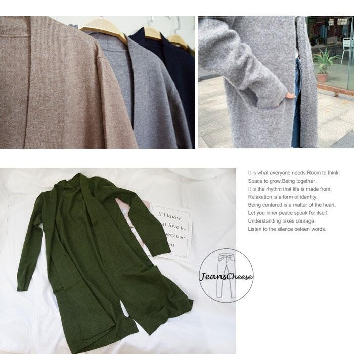 保暖厚磅 中長版針織外套 包芯紗 女裝 針織外套 長版外套 保暖外套 厚外套 韓版外套 慵懶風 寬鬆外套 罩衫 開衫外套-細節圖9