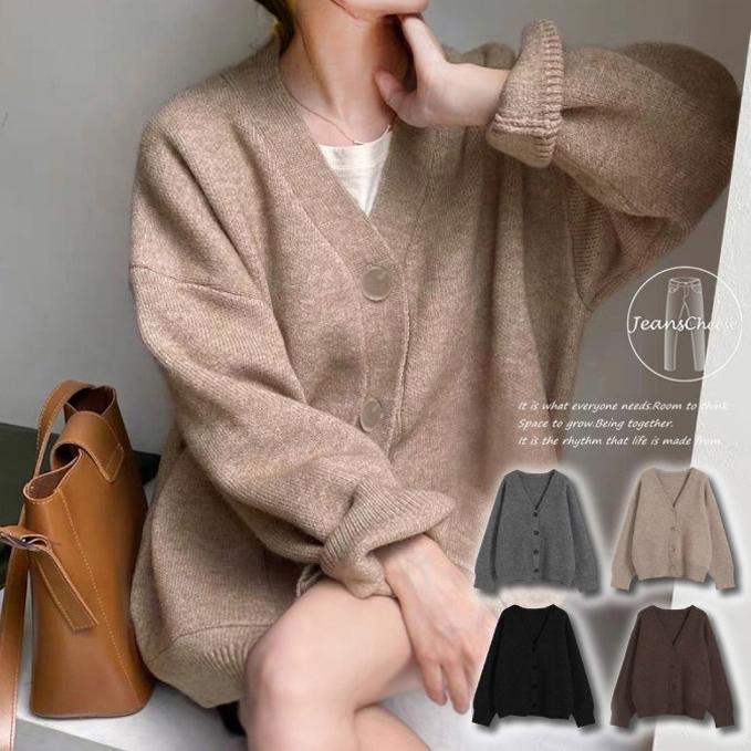 歐膩穿搭 包色款 韓系純色彈性保暖包芯紗 針織毛衣 針織外套 針織 上衣 排釦毛衣 外套 大衣 冬季外套 毛衣 排扣外套-細節圖2