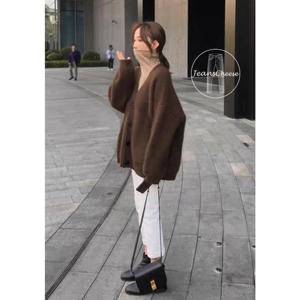 歐膩穿搭 包色款 韓系純色彈性保暖包芯紗 針織毛衣 針織外套 針織 上衣 排釦毛衣 外套 大衣 冬季外套 毛衣 排扣外套-細節圖6