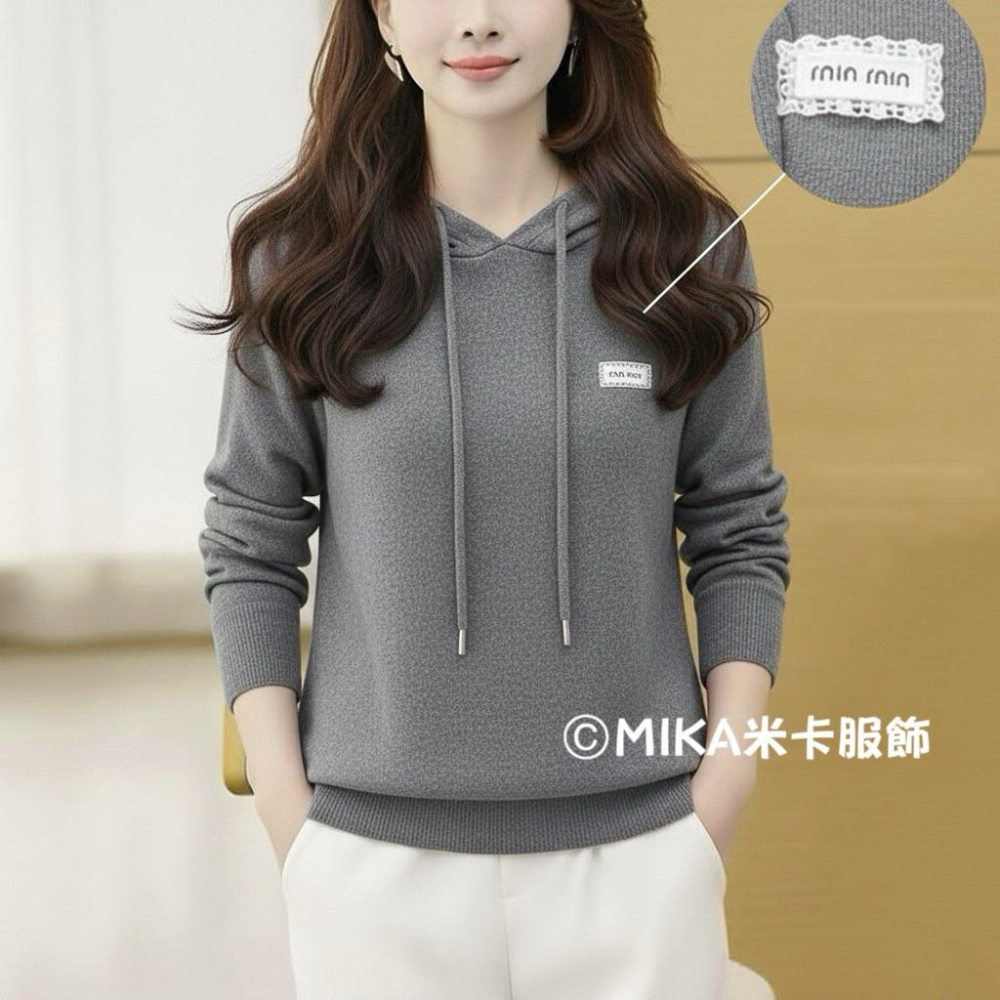 《MIKA米卡服飾》針織連帽上衣 長袖上衣 針織毛衣 帽T 連帽毛衣 針織 毛衣 保暖 針織衫 女裝-細節圖2