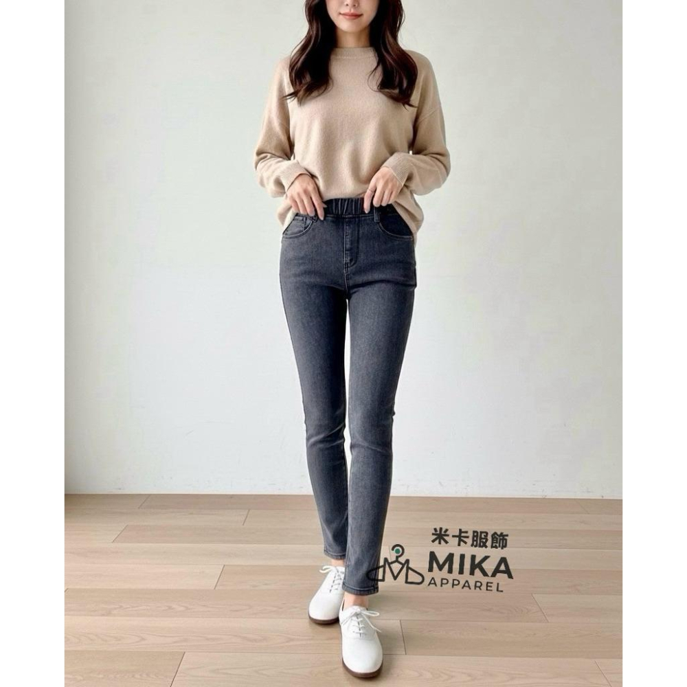 《MIKA米卡服飾》刷毛牛仔褲 加絨 刷毛 刷毛褲 顯瘦牛仔褲 牛仔褲 丹寧褲 保暖褲 合身褲 顯瘦 雪花褲 牛仔 長褲-細節圖3