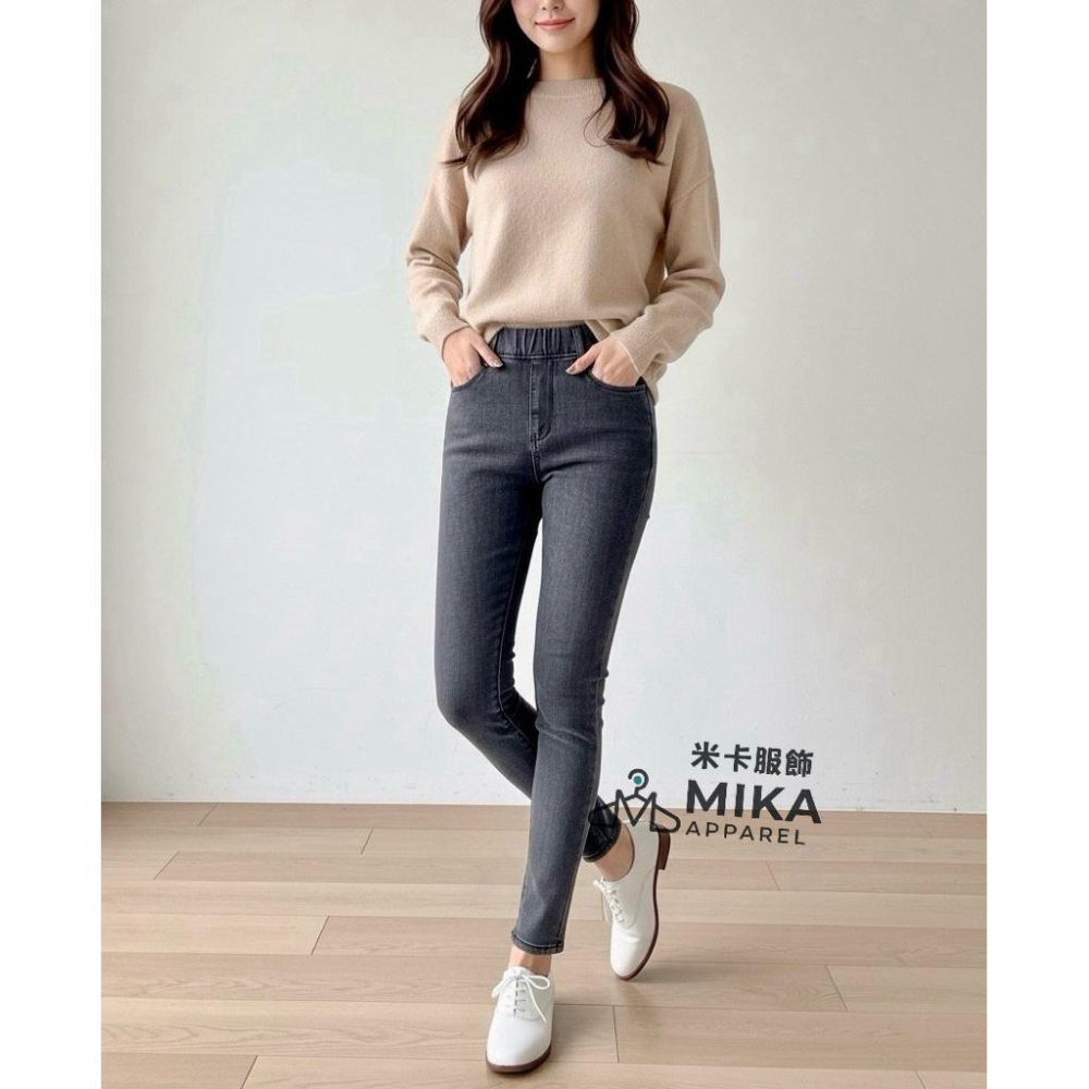 《MIKA米卡服飾》刷毛牛仔褲 加絨 刷毛 刷毛褲 顯瘦牛仔褲 牛仔褲 丹寧褲 保暖褲 合身褲 顯瘦 雪花褲 牛仔 長褲-細節圖4