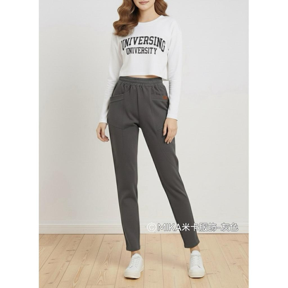 《MIKA米卡服飾》現貨 刷毛褲 彈力褲 哈倫褲 刷毛哈倫褲 黑褲 工作褲 直筒褲 刷毛 顯瘦 女裝 長褲 休閒褲 保暖-細節圖2