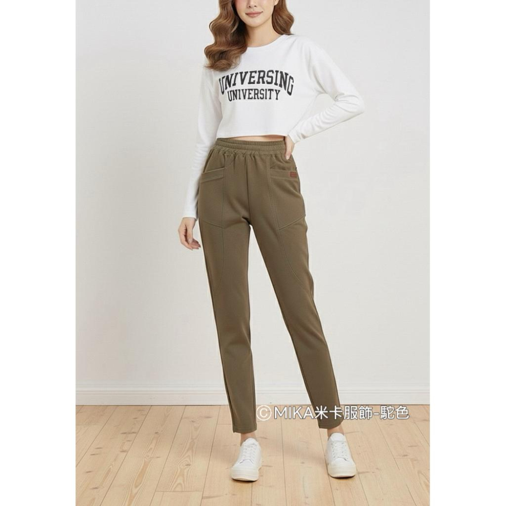 《MIKA米卡服飾》現貨 刷毛褲 彈力褲 哈倫褲 刷毛哈倫褲 黑褲 工作褲 直筒褲 刷毛 顯瘦 女裝 長褲 休閒褲 保暖-細節圖4