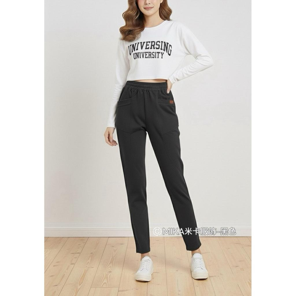 《MIKA米卡服飾》現貨 刷毛褲 彈力褲 哈倫褲 刷毛哈倫褲 黑褲 工作褲 直筒褲 刷毛 顯瘦 女裝 長褲 休閒褲 保暖-細節圖8