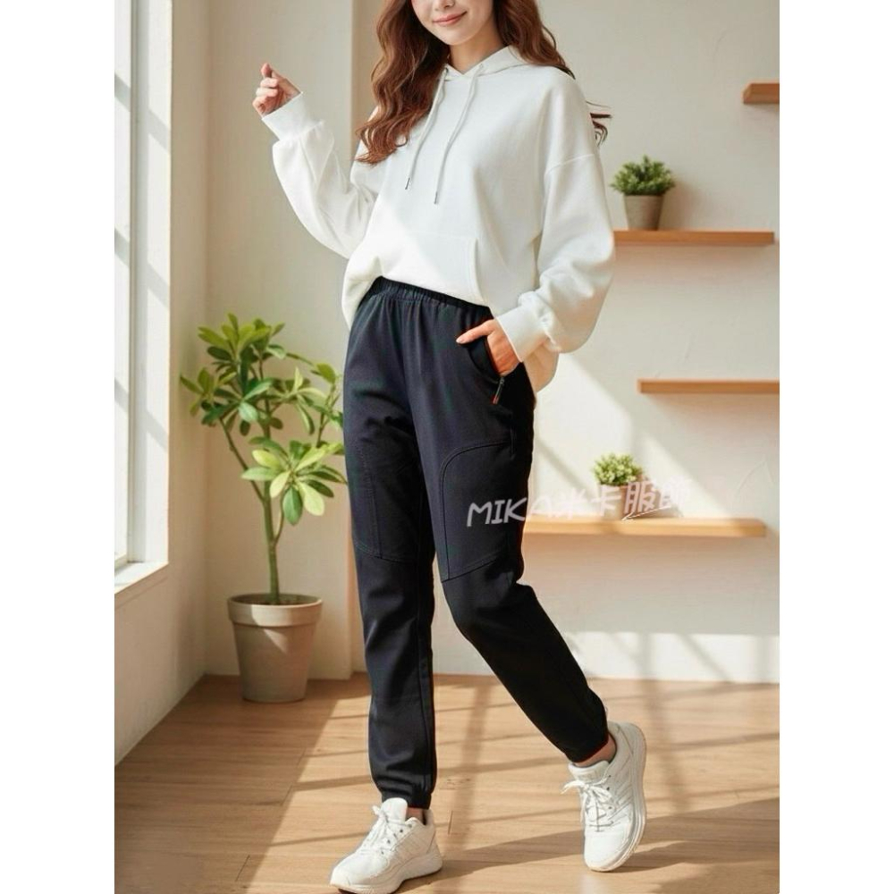 《MIKA米卡服飾》現貨 刷毛褲 口袋拉鍊刷毛褲 彈力褲 黑褲 哈倫褲 拉鍊口袋刷毛褲 運動褲 直筒褲 刷毛 男友褲-細節圖3