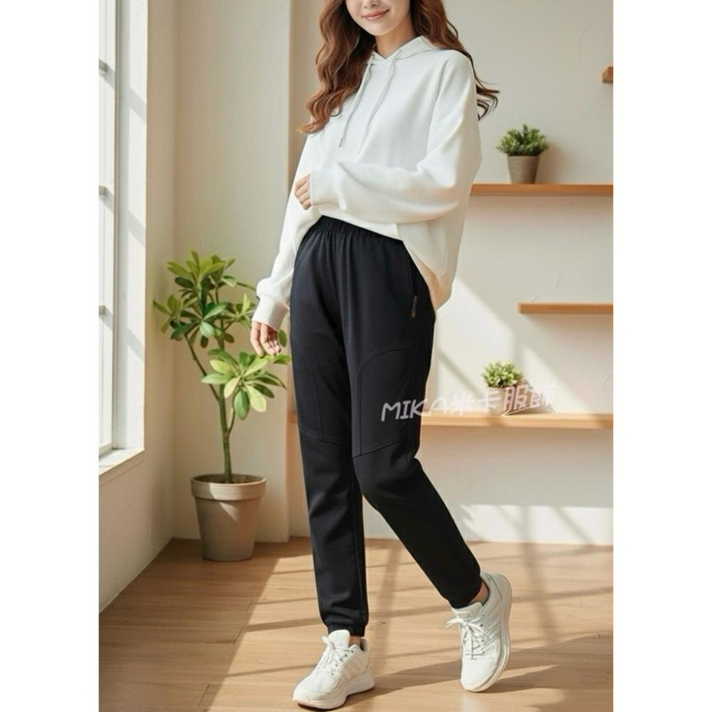 《MIKA米卡服飾》現貨 刷毛褲 口袋拉鍊刷毛褲 彈力褲 黑褲 哈倫褲 拉鍊口袋刷毛褲 運動褲 直筒褲 刷毛 男友褲-細節圖4