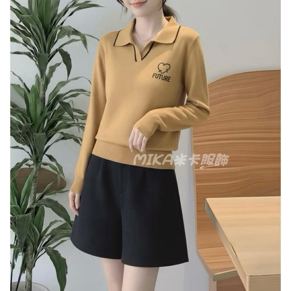 《MIKA米卡服飾》現貨 翻領針織衫 水貂毛 針織毛衣 針織 長袖上衣 毛衣 polo領 針織衫 保暖 娃娃領 女裝-細節圖2